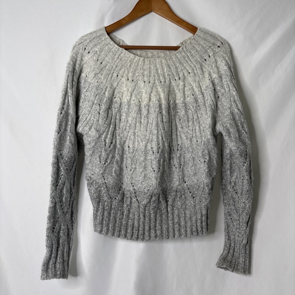 WHBM Women's XS Bateau Neck Gray Ombre Wool Blend Cable knit Sweater
